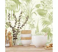 Papel pintado vinílico ecológico de flamencos flores y plantas - Flamingo Palace 680669 de GAULAN - Rollo de 10 m x 0,53 m Green