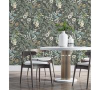 Papel pintado vinílico ecológico lavable flores y plantas hojas silvestres - Marseille 679383 de GAULAN - Rollo de 10 m x 0,53 m Brown