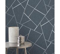 Papel pintado vinílico lavable con líneas metalizadas en relieve estilo Art déco - Harris line 681953 de GAULAN - Rollo de 10 m x 0,52 m Blue
