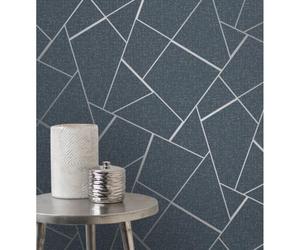 Papel pintado vinílico lavable con líneas metalizadas en relieve estilo Art déco - Harris line 681953 de GAULAN - Rollo de 10 m x 0,52 m Blue