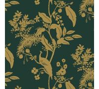 Papel tapiz autoadhesivo de vinilo Unyqoos® con motivos de pájaros y hojas, resistente al agua y al aceite, color verde oscuro/dorado, estilo vintage, 44 cm x 3 m, se puede retirar