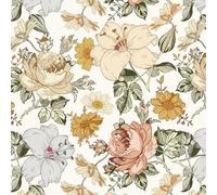 Papel tapiz autoadhesivo, impermeable, con diseño de flores, de vinilo – 44 cm x 3 m (1,32 m²), blanco/rojo/beige, estilo vintage, para salón y cocina