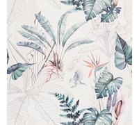 Papel tapiz autoadhesivo tropical, 44 x 500 cm, hojas verdes, flores tropicales, pájaros, plantas, selva, papel pintado para pelar y pegar, papel de pared autoadhesivo para sala de estar, baño