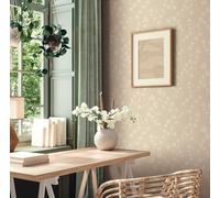 Papel Tapiz Beige Con Patrón Natural De Hojas