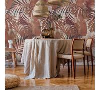 Papel Tapiz Con Motivo De Hojas De Selva - Marrón Rojizo, Beige