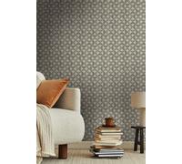Papel Tapiz Con Patrón Cuadrado De Semicírculos Y Puntos - Amarillo, Gris, S