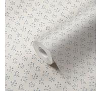 Papel Tapiz Con Patrón Floral - Blanco, Azul, Gris