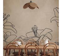 Papel tapiz de tejido no tejido - Dibujo de la naturaleza - Diseño minimalista con líneas que representan flores de lirio sobre un fondo beige. Dimensiones: 350 x 256 cm. Código: b-A-10131-a-a