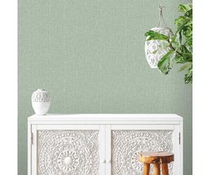 Papel Tapiz De Vinilo Verde Salvia Texturizado Efecto Lino Rasch 316124