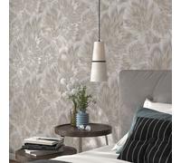 Papel Tapiz Efecto Mármol Hojas Floral Lavable Taupe Erismann 10402-37