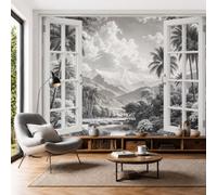 Papel Tapiz Fotográfico Palmeras Cocoteros Río 300x210cm Fondo De Pantalla XXL Paisaje Tropical Papel Pintado de Seda Fotomurales de Pared para Sala Cuarto Oficina Salón, Ceniza De Carbón Vegetal