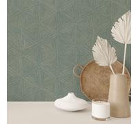 Papel Tapiz Geométrico Boho Azul Oro RASCH 571271 Texturizado
