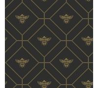 Papel Tapiz Geométrico Holden De Panal De Abeja Metálico En Carbón Y Oro 13081