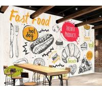 Papel Tapiz Pintado A Mano, Grano De Madera, Bebida, Pan, Hamburguesa, Tienda, Té De La Tarde, Cafetería, Mural De Fondo, Papel Tapiz De Restaurante Occidental,3D,350x245cm