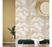 Papel Tapiz Texturizado De Hojas De Palma Pandore Rasch 406818 Blanco / Dorado