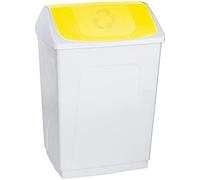 Papelera 55 litros blanca con tapa basculante amarilla, diseño rectan