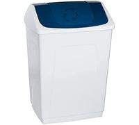 Papelera 55 litros blanca con tapa basculante azul, diseño rectangula