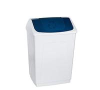 Papelera 55 litros blanca con tapa basculante azul, diseño rectangular y fácil de limpiar, ideal para reciclaje en cocina y hogar | Denox