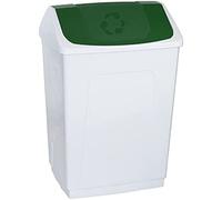 Papelera 55 litros blanca con tapa basculante verde, diseño rectangul