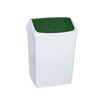 Papelera 55 litros blanca con tapa basculante verde, diseño rectangular y fácil de limpiar, ideal para reciclaje en cocina y hogar | Denox