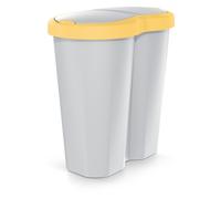 Papelera Compacta R Duo 40 L - 2 tapas, Prosperplast, gris ceniza con borde Amar