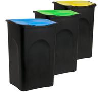 Papelera con Tapa 3 Piezas Plástico Azul/Verde/Amarillo 50 Litros