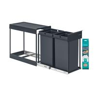 SONGMICS Papelera de Cocina, 2 x 15 L, Extraíble, Marco de Acero | Cubo de Basura para Armario, Reciclaje y Residuos, Compartimentos Dobles, Tapa ABS, Gris, Colección PETAJA LTB950GZ01
