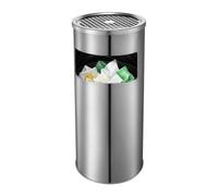 Papelera de pie de acero inoxidable de 30 litros con cenicero integrado | Gestión de residuos de gran capacidad de 30 litros, diseño de tapa de malla supresora de llamas, base de estabilidad con peso