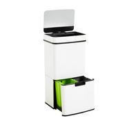 Papelera de reciclaje 62L (37L+25L), cubo de basura con 2 compartimentos, apertura automática con sensor, en acero inoxidable, blanco