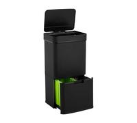 Papelera de reciclaje 62L (37L+25L), cubo de basura con 2 compartimentos, apertura automática con sensor, en acero inoxidable, negro