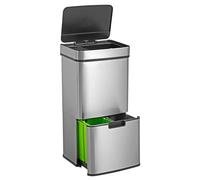 Papelera de reciclaje 72L (47L+25L), cubo de basura con 2 compartimentos, apertura automática con sensor, en acero inoxidable