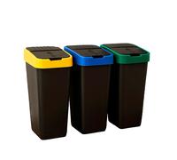 Papelera de Reciclaje con Tapa Abatible. Set de 3 Unidades en Amarillo, Azul y Verde.