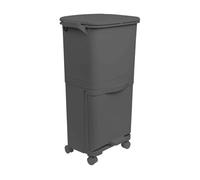 Papelera de reciclaje de clasificación selectiva con pedal, ruedas y asa de doble compartimentos de 38L (24L + 14L) gris antracita