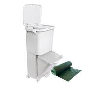 Papelera de reciclaje de clasificación selectiva con pedal, ruedas y asa de doble compartimentos de 38L (24L + 14L). INCLUYE regalo bolsas de basura