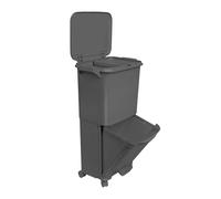 Papelera de reciclaje de clasificación selectiva con pedal, ruedas y asa de doble compartimentos de 38L (24L + 14L) gris antracita