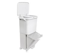 Papelera de reciclaje de clasificación selectiva con pedal, ruedas y asa de doble compartimentos de 38L (24L + 14L).