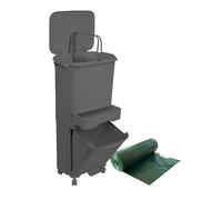 Papelera de reciclaje de clasificación selectiva con pedal, ruedas y asa de triple compartimento de 42L (24L + 4L + 14L) gris antracita INCLUYE regalo bolsas de basura