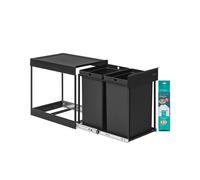 Papelera extraíble de cocina con doble compartimento para reciclaje Negro Tinta
