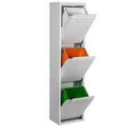 Papelera reciclaje 3 cubos metal blanco 34x25x135cm
