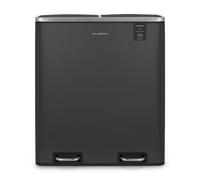 Papelera reciclaje pedal 2 compartimentos 2x30l 60l les collectors n°916, acero inoxidable, cubos extraíbles, cierre silencioso, gris oscuro