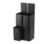 Papelera Relaxdays 3 compart., 60 L, Cubos extraíbles, Cierre Suave, Pedal, Acero INOX, Separador residuos Cocina, Negra