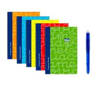 PAPELIVI Lote 5 Cuadernos Lamela Tapa Extra Dura Cuadrovia Tamaño CUARTO 1/4 80 Hojas Cuadros 4 mm + Bolígrafo Borrable