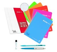 PAPELIVI Pack 5 Blocs Enri Plus Folio Tapa Polipropileno 80 hojas 90 grms Cuadros 4x4 4mm con margen + Recambio ENRI 100 hojas 90 gmrs 4 taladros Cuadros + REGALOS