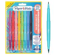 Paper-Mate Rotuladores Flair DUAL – Punta media 0,7 mm y punta pincel – Colores surtidos, 8 unidades