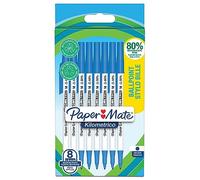 Paper Mate Kilométrico Bolígrafos | Escritura Larga con punta media (1,0mm) | Tinta azul | 80% plástico reciclado | 8 unidades