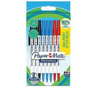 Paper Mate Kilométrico Bolígrafos | Escritura Larga con punta mediana (1,0mm) | Tinta negraazul y roja | 80% plástico reciclado | 8 unidades