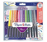 Paper Mate Rotuladores Flair | Rotuladores metálicos de punta de fieltro | Punta media (0,7 mm) | La tinta con purpurina brilla sobre papel blanco | Colores variados | 12 unidades
