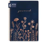 =paper&you® Dotted Journal punteado A5 con encuadernación en espiral "Fine Flowers night blue" 160 páginas, cuaderno con puntos - sostenible y respetuoso con el clima