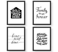 Papierdrachen 4 pósteres premium DIN A4 | imágenes para cocina y salón - blanco y negro - Home & Family - impresiones artísticas sin marco de con texto | decoración | mural