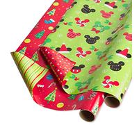 Papyrus Paquete de papel de regalo Disney para niños, Mickey Mouse y decoraciones de Navidad (2 rollos, 60 pies cuadrados)